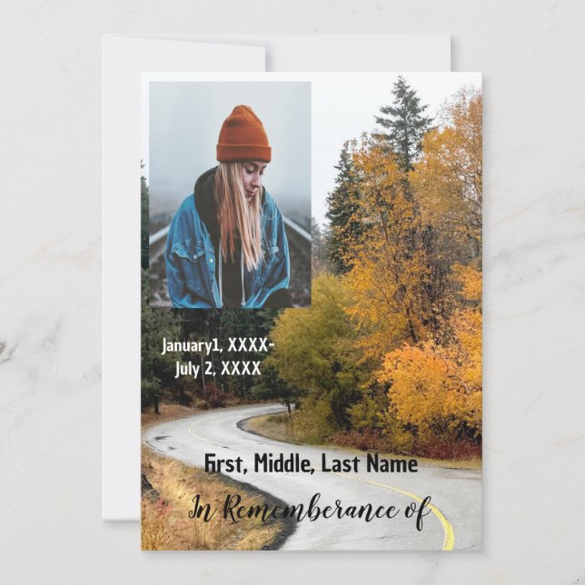 Convite Serviço Memorial Convidar Folhas de Outono de Qued (Frente)