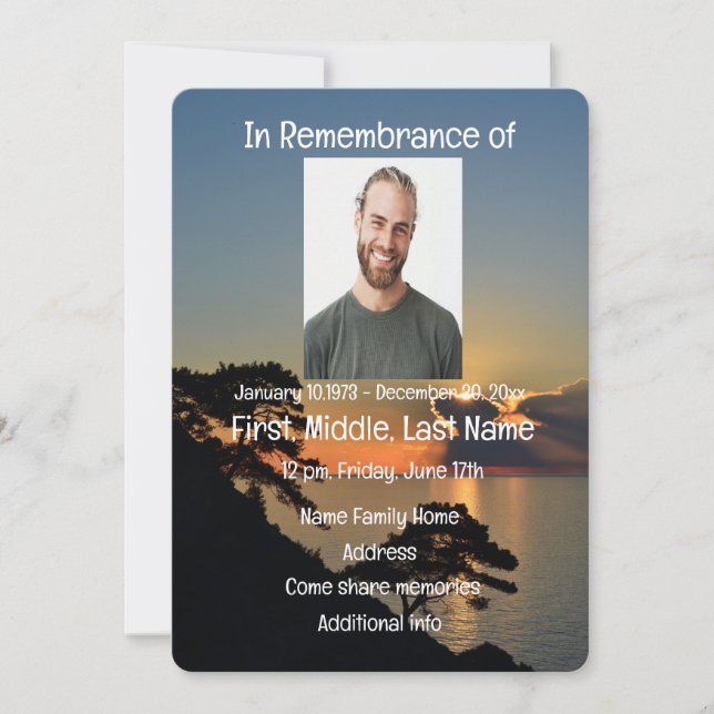 Convite Serviço Memorial Convidar Lago Sunset Water (Frente)