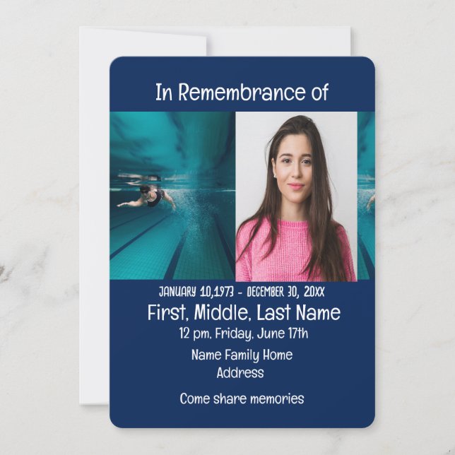 Convite Serviço Memorial Convidar Nadador Nadador (Frente)