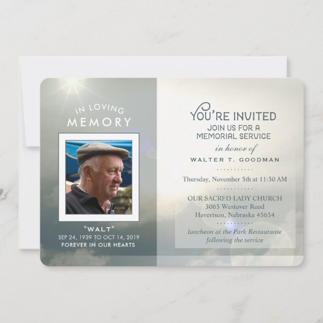 Convite Serviço Memorial Convidar Nuvens Pacíficas Branco  (Frente)