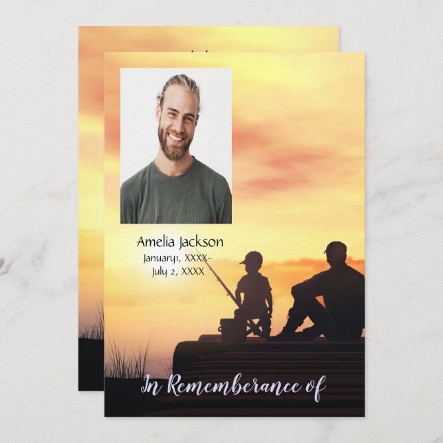 Convite Serviço Memorial Convidar Pai Filho Peixe de Pesca (Frente/Verso)