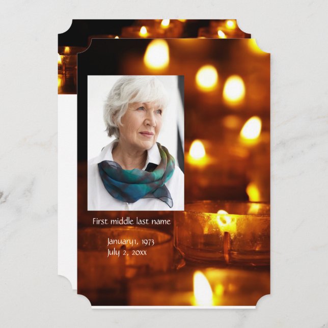 Convite Serviço Memorial Convidar Velas Lâmpada de Velas (Frente/Verso)