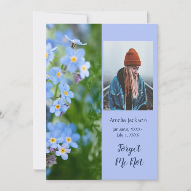 Convite Serviço Memorial Convide Esqueçam-Me-Não Flores (Frente)