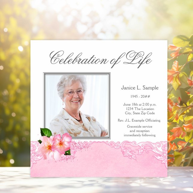 Convite Serviço Memorial de Fotos Cor-de-Rosa da Mulher (Criador carregado)
