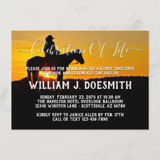 Convite Serviço Memorial de Funeral Cowboy Sunset