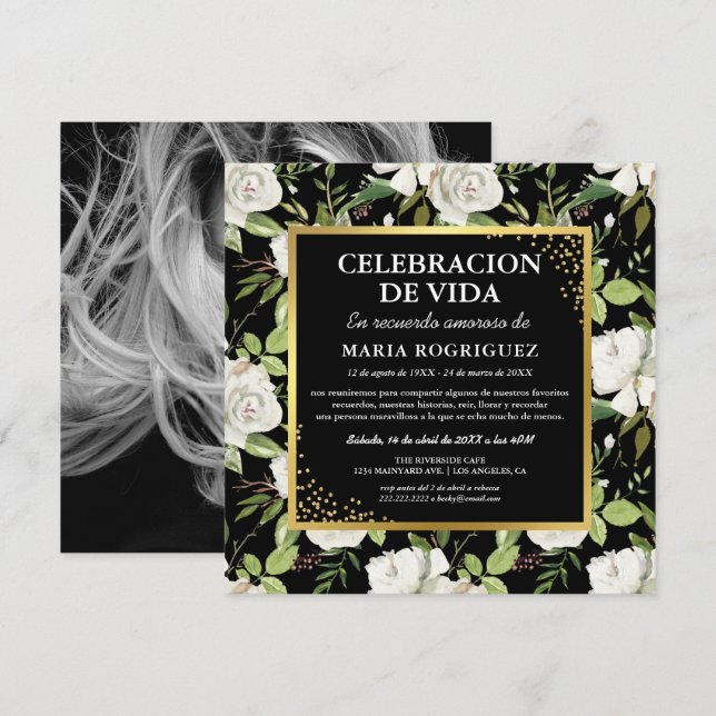 Convite Serviço Memorial em Espanhol | Espanol Foto Funera (Frente/Verso)