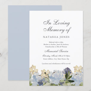 Convite Serviço Memorial Floral Azul Elegante