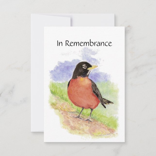 Convite Serviço Memorial Invite Watercolor Robin Bird (Frente)