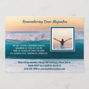 Convite Serviço Memorial Sea Ocean Waves Adiciona Sua Fot