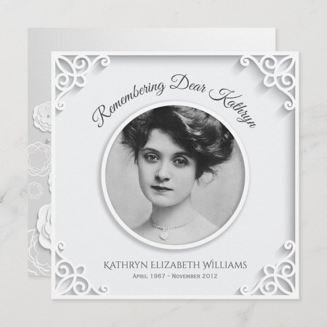 Convite Serviço Memorial Simples Elegante Branco Sua Foto (Frente/Verso)