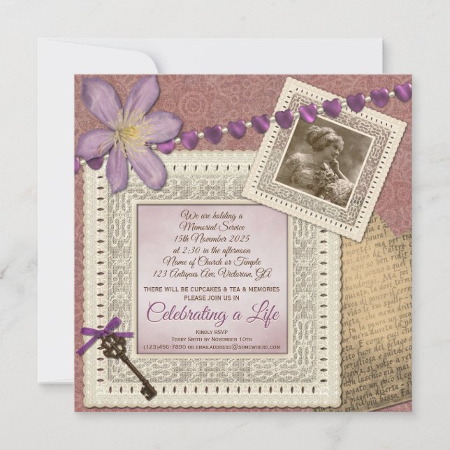 Convite Serviço Memorial Vintage Paper Foto (Frente)