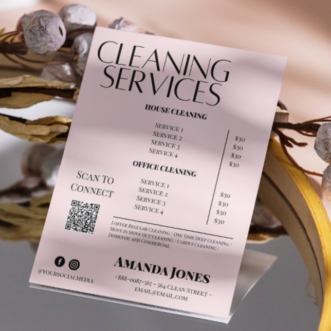 Convite Serviços de Limpeza Preço Maid Pastel Rosa (Cleaning Services Maid Price Pastel Pink Invitation)