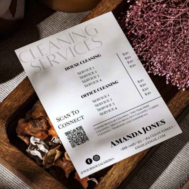 Convite Serviços De Limpeza: Preço Preto E Branco (Cleaning Services Maid Price Black And White Invitation)