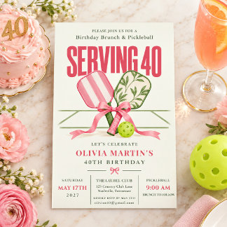 Convite Servindo 40 Picles Rosa Aniversário de 40 anos