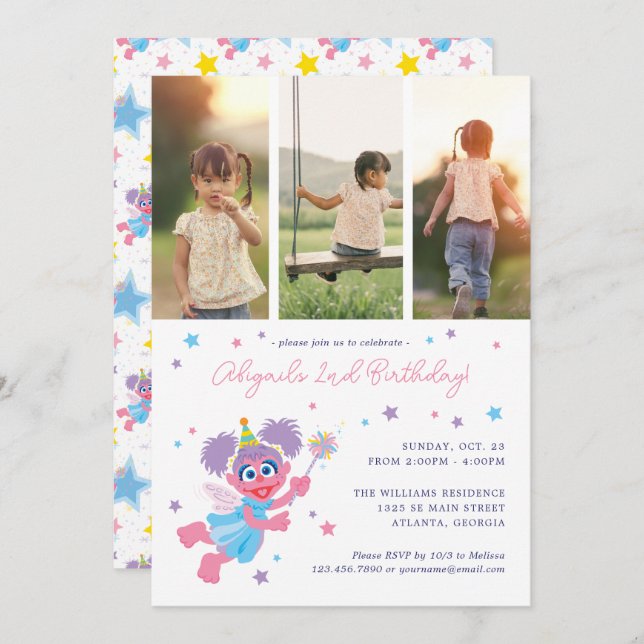 Convite Sesame Street Abby Cadabby Photo Collage Aniversár (Frente/Verso)