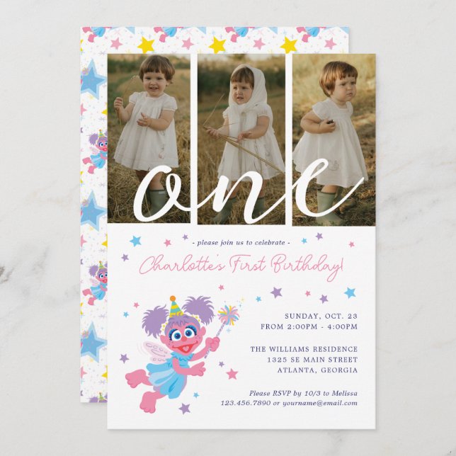 Convite Sesame Street Abby Cadabby Photo Collage Aniversár (Frente/Verso)