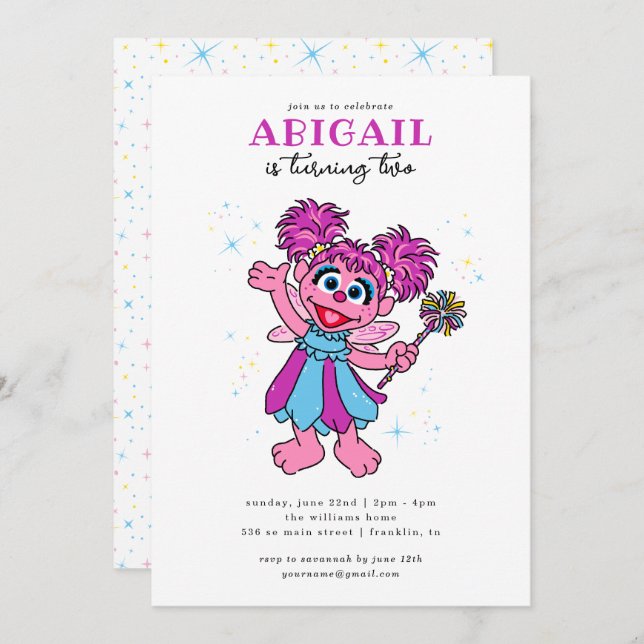Convite Sesame Street Abby Cadabby Sparkles Aniversário (Frente/Verso)
