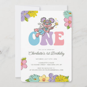 Convite Sésame Street Abby   Groovy One Floral Birthday