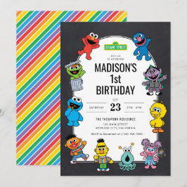 Convite Sesame Street Characters Chalkboard Birthday