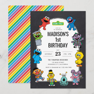 Convite Sesame Street Characters Chalkboard Birthday