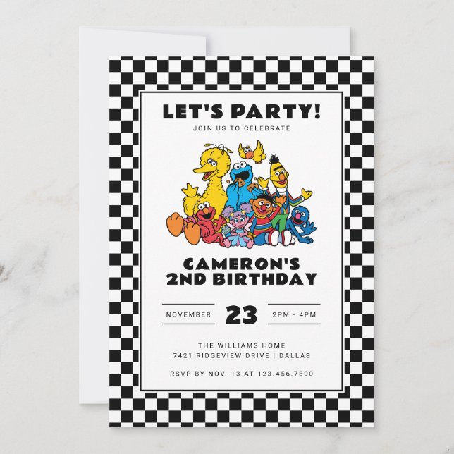 Convite Sesame Street Checkerboard Birthday (Frente)