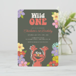 Convite Sésame Street Elmo   Aniversário Floral Selvagem
