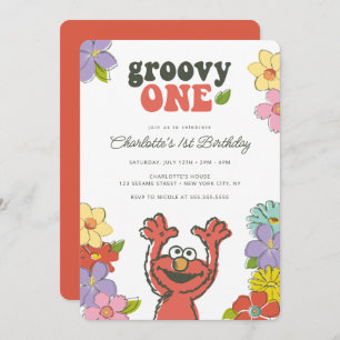 Convite Sésame Street Elmo   Groovy One Floral Birthday
