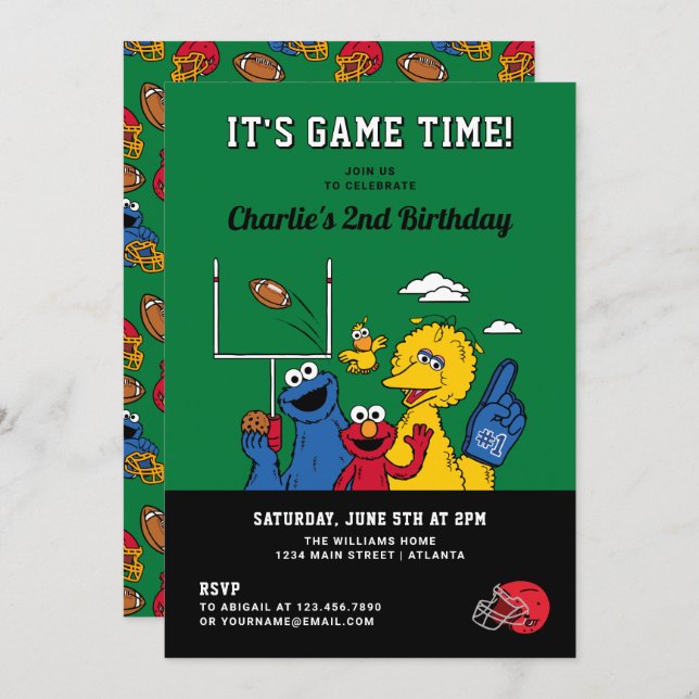 Convite Sesame Street Football Birthday (Frente/Verso)