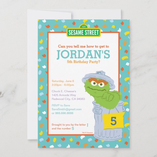 Convite Sesame Street Oscar, o Grouch Confetti Aniversário (Frente)