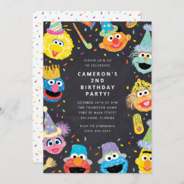 Convite Sesame Street Pals Chalkboard Confetti Aniversário