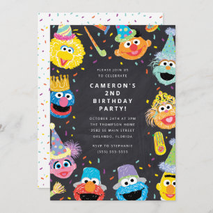 Convite Sesame Street Pals Chalkboard Confetti Aniversário