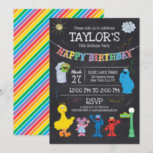 Convite Sesame Street Pals Chalkboard Rainbow 5 Aniversár