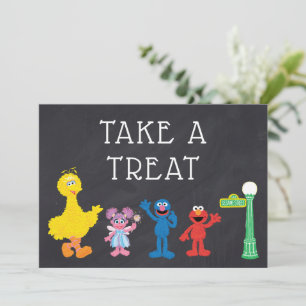 Convite Sesame Street Pals Chalkboard Rainbow Aniversário