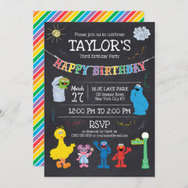 Convite Sesame Street Pals Chalkboard Rainbow aniversário 