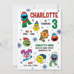 Convite Sesame Street Winter Flocos de neve Aniversário