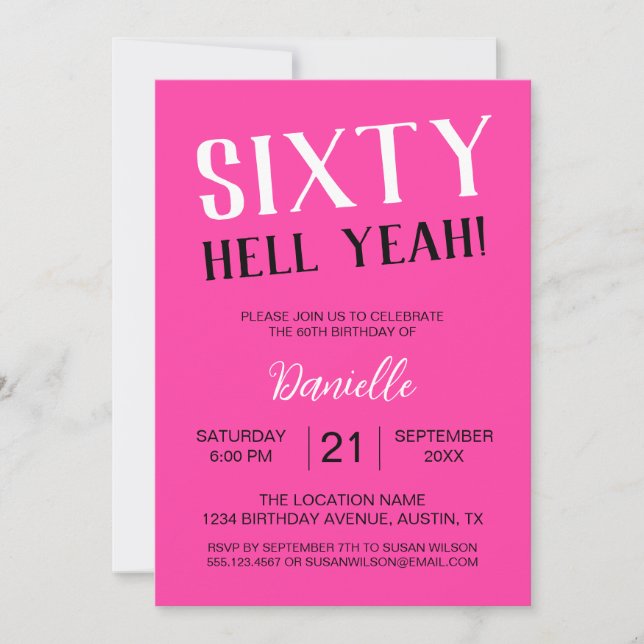 Convite Sessenta Diabos! 60º Aniversário, Cor-de-Rosa Negr (Frente)