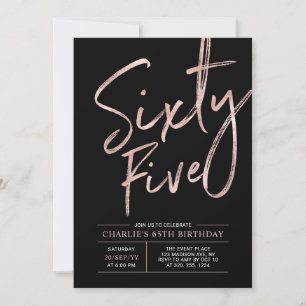 Convite Sessenta e Cinco   Rosa Dourado & Preto Aniversári
