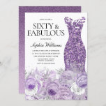 Convite Sessenta e fabulosa sexagésima aniversário de vest<br><div class="desc">Purple Sparkle Dress & Beauily Purple Floral Sessenta e Fabulosa Mulheres 60ª Variações de Convite de aniversário para o convite e itens correspondentes na nossa loja</div>