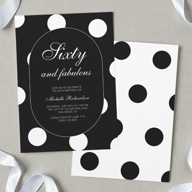 Convite Sessenta e Fabuloso Conjunto de Bolinhas Festa de  (Sixty and Fabulous Polka Dot 60th Birthday Party Invitation)