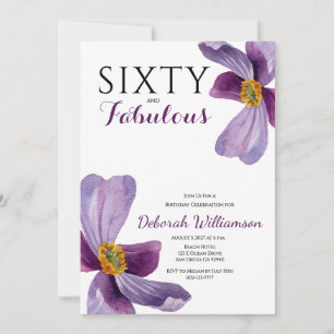 Convite Sessenta e Fabuloso Floral Roxo Aniversário de 60