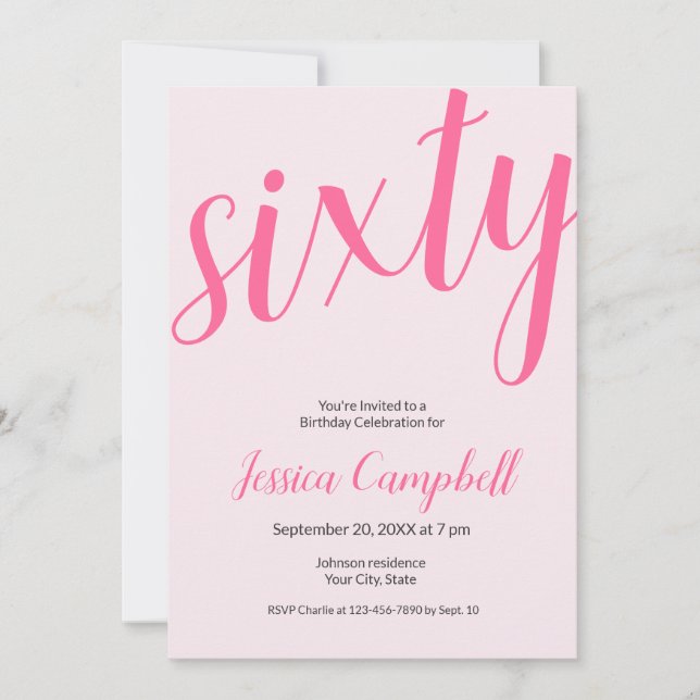 Convite Sessenta e Fabuloso Script Rosa Aniversário de 60  (Frente)