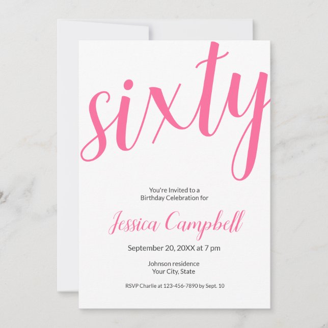 Convite Sessenta e Fabuloso Script Rosa Aniversário de 60  (Frente)