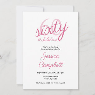 Convite Sessenta e Fabuloso Script Rosa Aniversário de 60