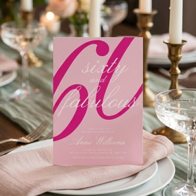 Convite Sessenta e Fabuloso Script Rosa Aniversário de 60  (Criador carregado)
