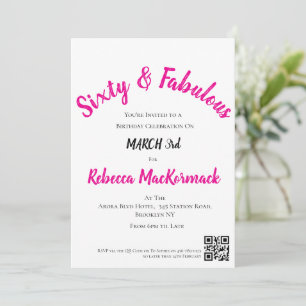 Convite Sessenta e Fabuloso Script Rosa Aniversário de 60 