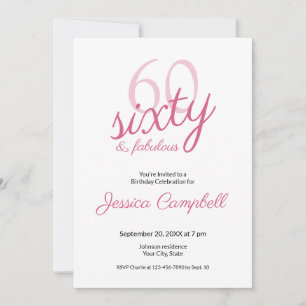 Convite Sessenta e Fabuloso Script Rosa Aniversário de 60