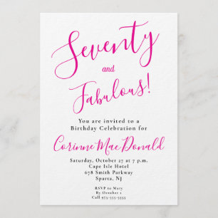 Convite Sessenta e Fabuloso Script Rosa Aniversário de 70