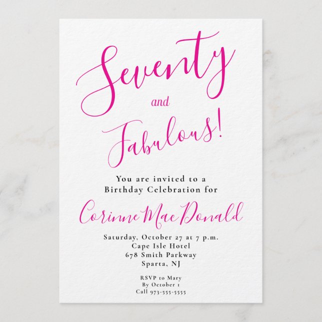 Convite Sessenta e Fabuloso Script Rosa Aniversário de 70  (Frente)