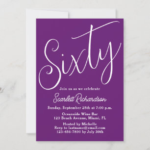 Convite Sessenta e moderna Script Autumn Purple 60º Aniver