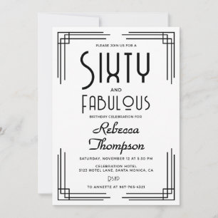 Convite Sessenta Fabuloso Preto Branco Art Déco 60º Aniver